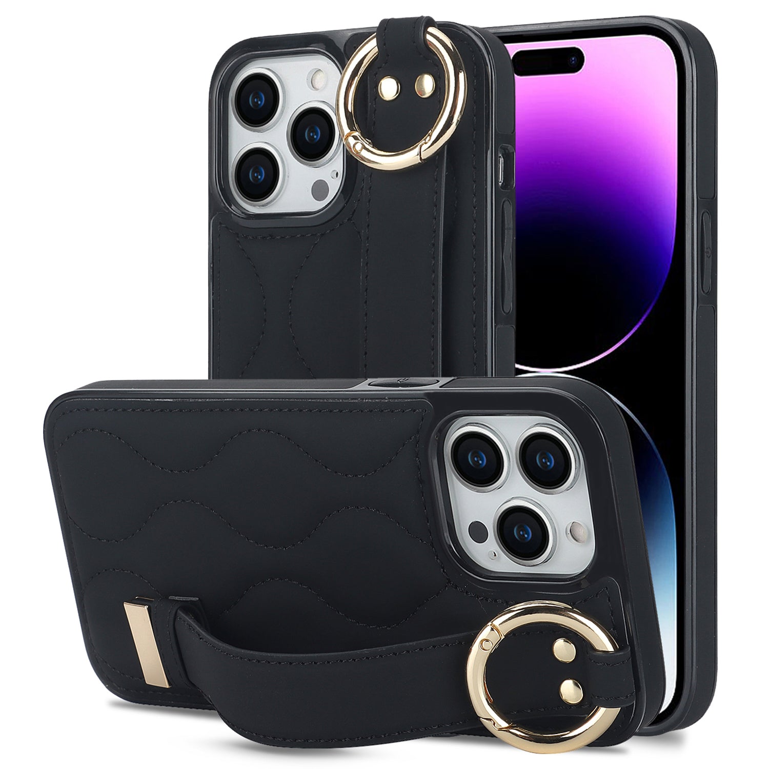 For iPhone 14 Pro PU+TPU Case Wave Pattern Shockproof Kickstand Phone Case - Rose Gold For iPhone 14 Pro PU+TPU Case Wave Pattern Shockproof Kickstand Phone Case - Rose Gold